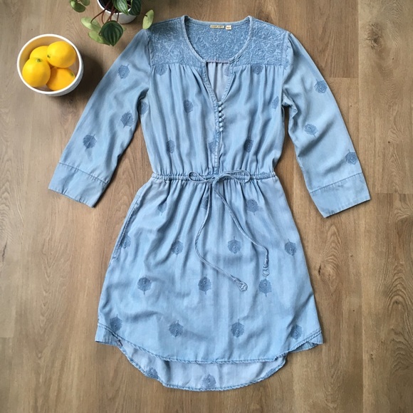 Anthropologie Dresses & Skirts - Holding Horses Tencel Embroidered Blue Jean Dress